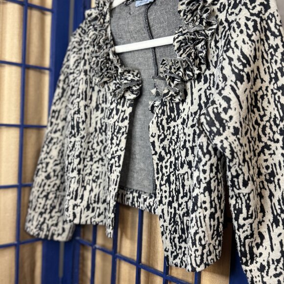 Danny & Nicole Black White Ruffle Trim Cropped Jacket 6 Petite - Picture 5 of 6